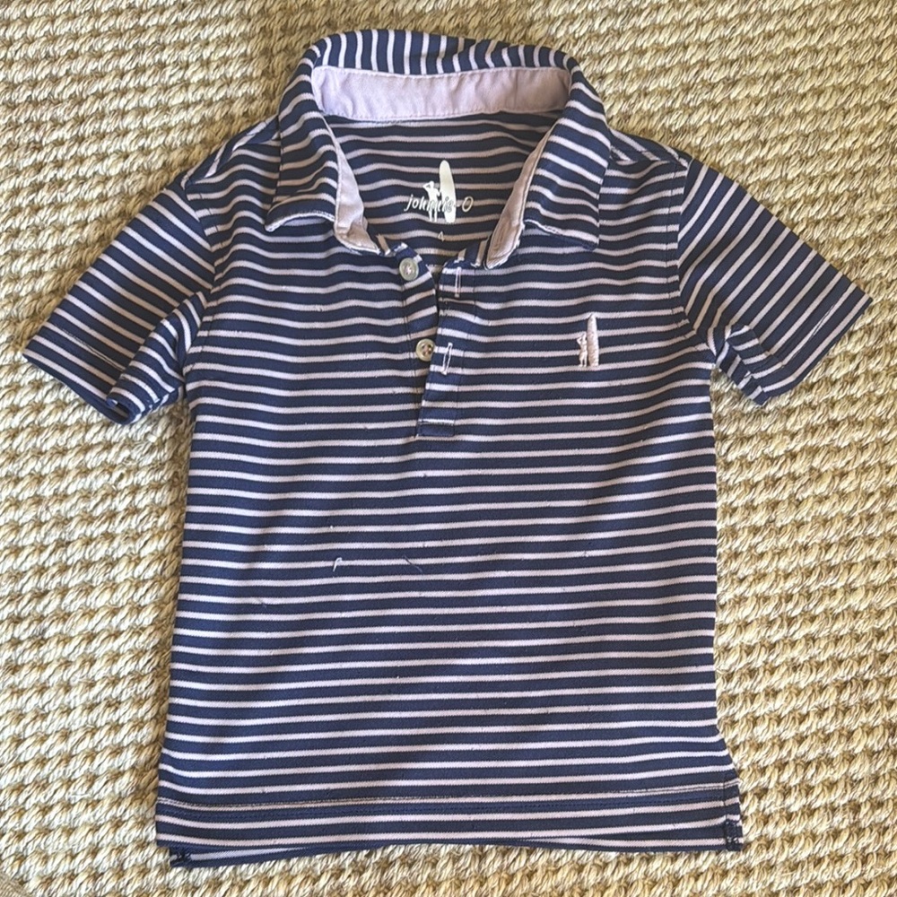 Toddler Boy Johnnie-O Navy and Pink Striped Kids Polo Shirt, Size 4
